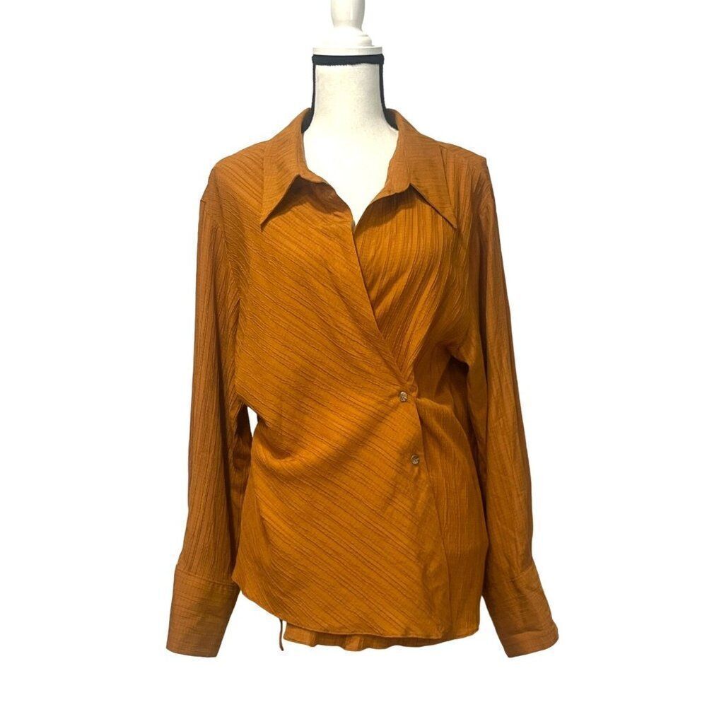 Topshop Textured Wrap Top In Tobacco-brown, US 10 - Picture 3 of 16